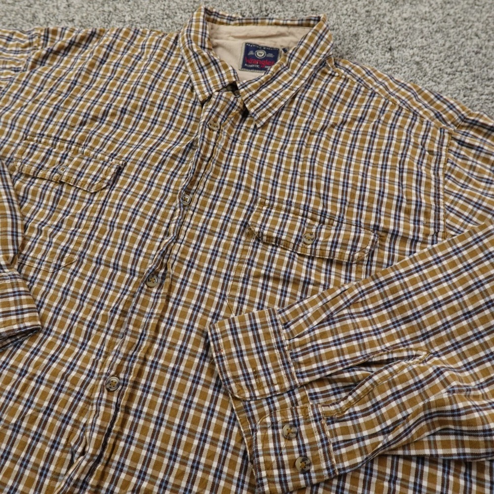 Wrangler Shirt Mens 2XL Brown Long Sleeve Button Up Western Rodeo Cowboy Ranch
